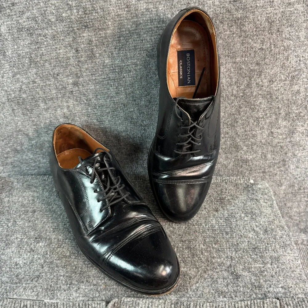 Bostonian Classics Mens Black Leather Cap Toe Lace Up Dress Shoes Oxfords 8D